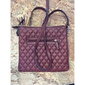 LOVEVOOK Quilted Vegan Leather Crossbody Purse – Adjustable Strap, Burgundy NWOT